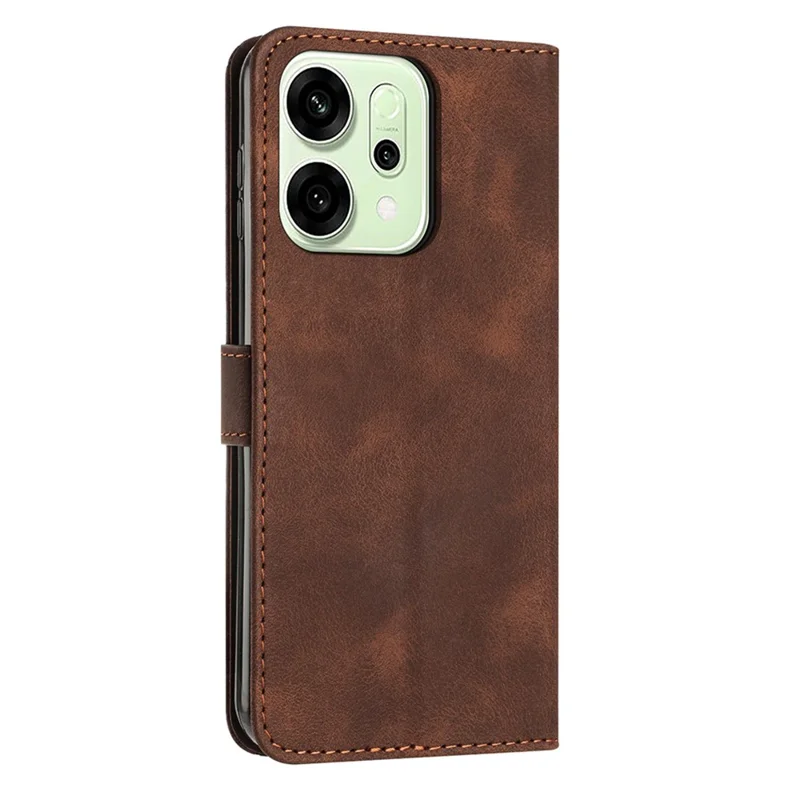 For Oppo Reno14 Pro 5G (Global) Leather Case Imprinted Triangle Phone Cover with Hand Strap - Brown