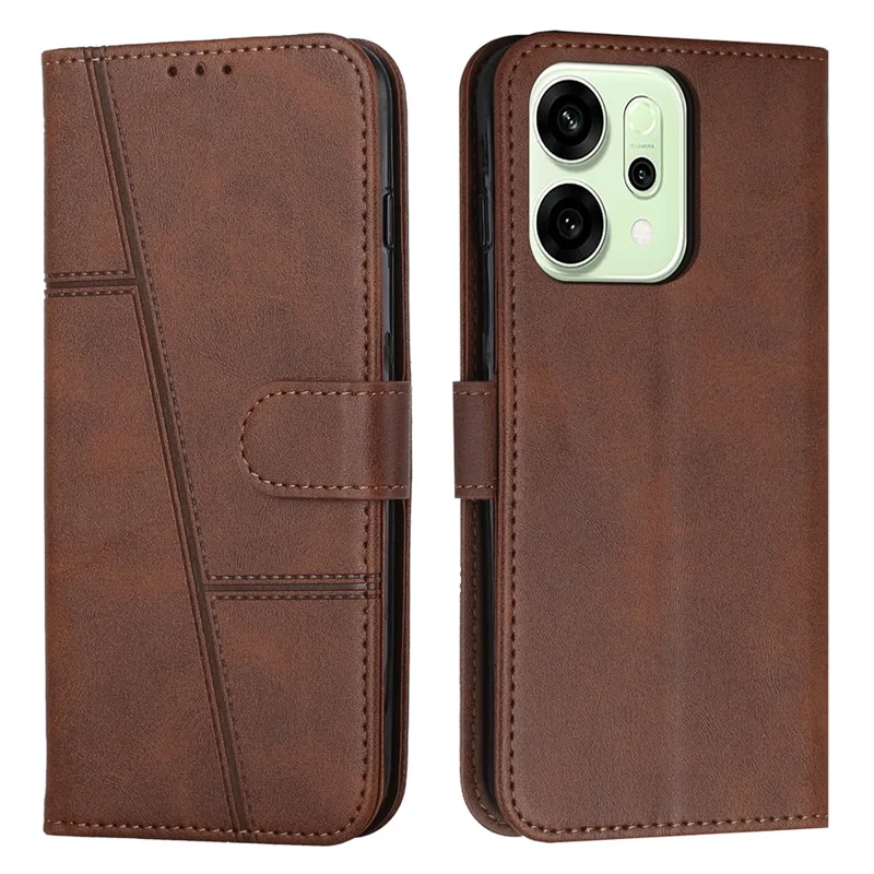 Per Oppo Reno14 5G (Globale) / Reno14 F 5G Cover in Pelle per Telefono con Supporto Pieghevole Portafoglio Flip con Cinturino - Marrone