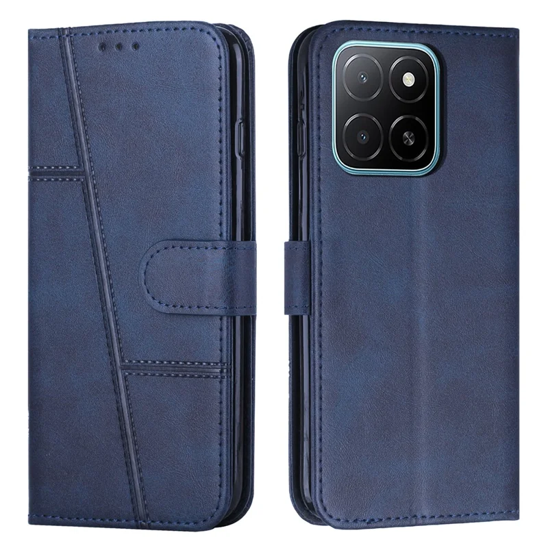Capa de Couro Foldable para Honor X6c 4G com Suporte de Carteira e Alça - Azul