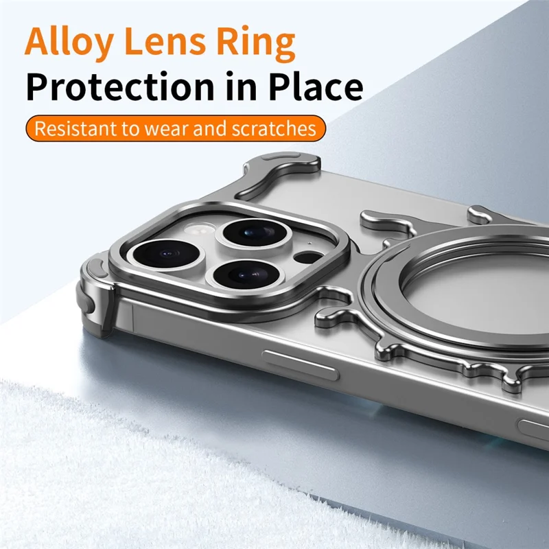 Glacier Series for iPhone 16 Pro Max Bumper Case Rotating Kickstand Metal Phone Cover Compatible with MagSafe - Dark Grey