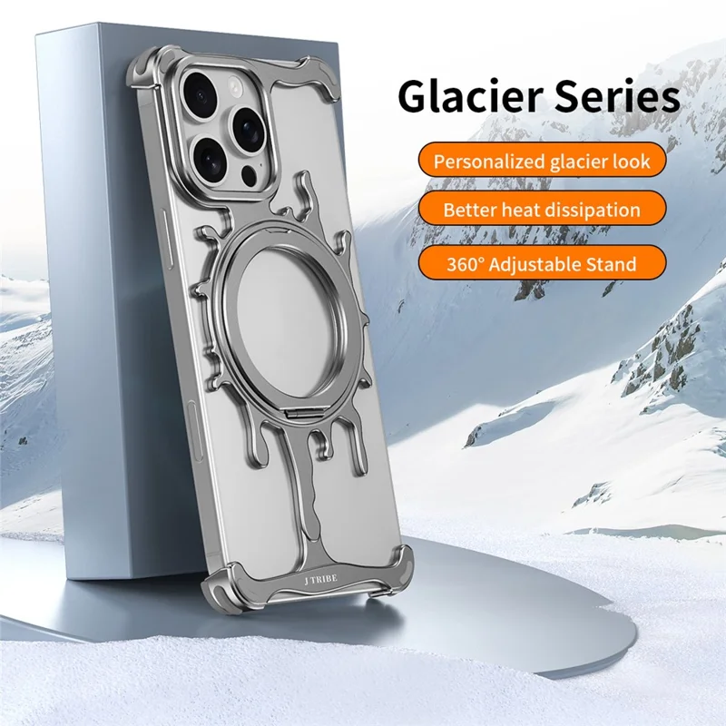 Glacier Series for iPhone 16 Pro Bumper Case Rotating Kickstand Metal Phone Cover Compatible with MagSafe - Dark Grey
