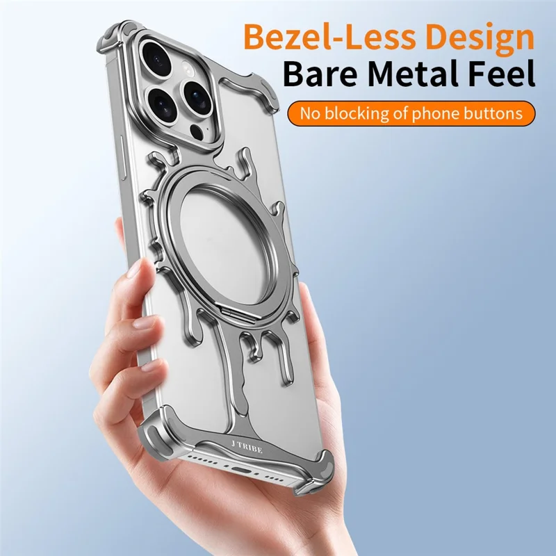 Glacier Series for iPhone 16 Pro Bumper Case Rotating Kickstand Metal Phone Cover Compatible with MagSafe - Dark Grey