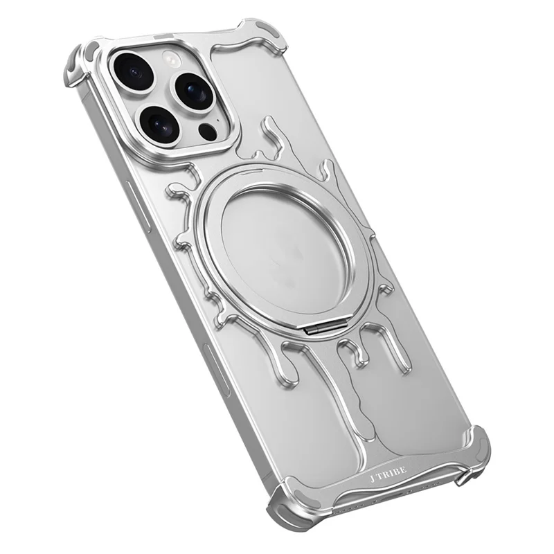 Glacier Series for iPhone 15 Pro Bumper Case Rotating Kickstand Metal Phone Cover - Silver