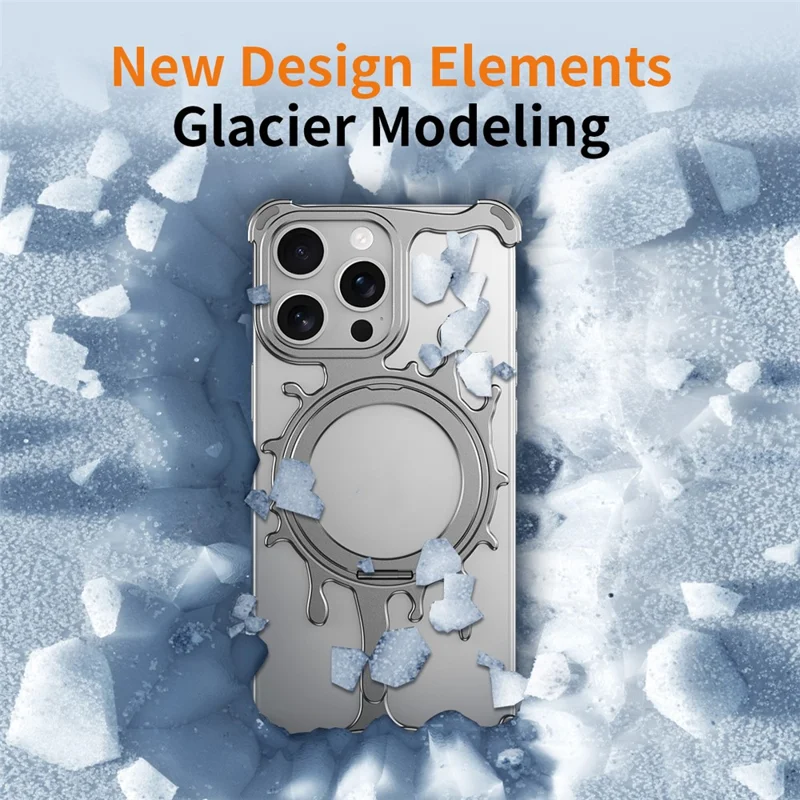 Glacier Series for iPhone 15 Pro Bumper Case Rotating Kickstand Metal Phone Cover - Silver