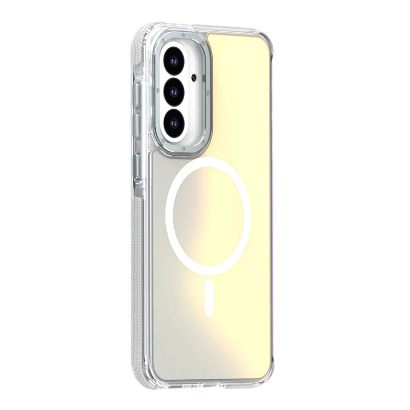 For Samsung Galaxy A55 5G Magnetic Case Cute Fluorescent Design TPU Acrylic Phone Back Cover - White