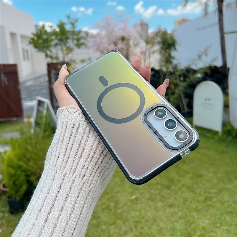 For Samsung Galaxy A55 5G Magnetic Case Cute Fluorescent Design TPU Acrylic Phone Back Cover - White