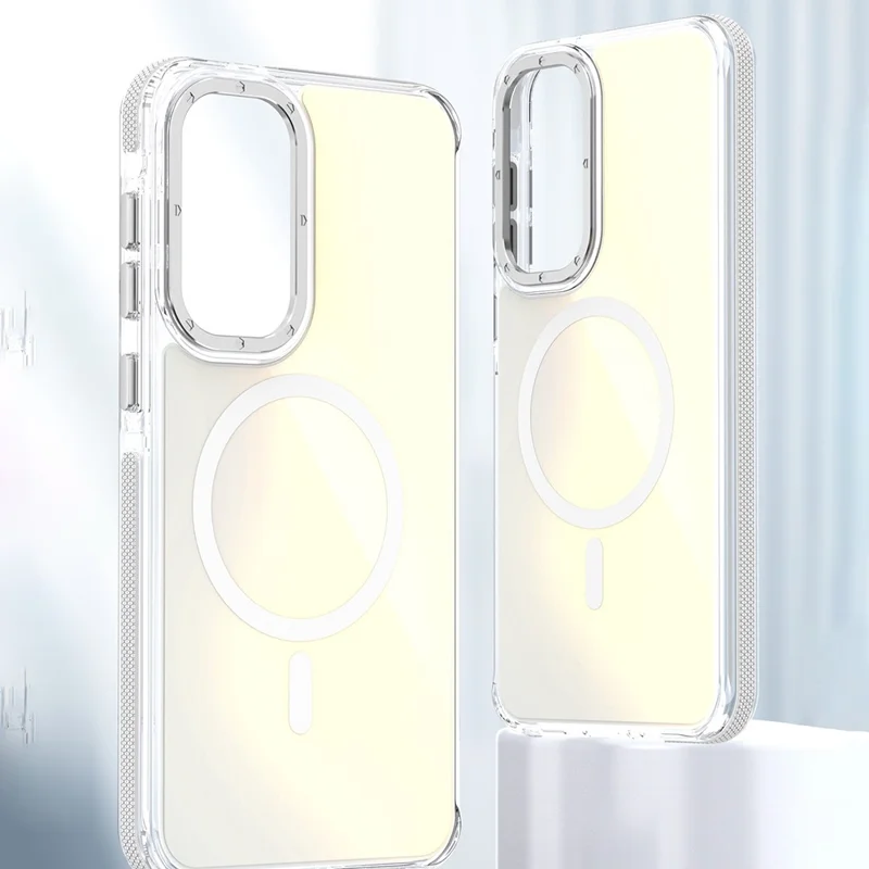 For Samsung Galaxy A55 5G Magnetic Case Cute Fluorescent Design TPU Acrylic Phone Back Cover - White