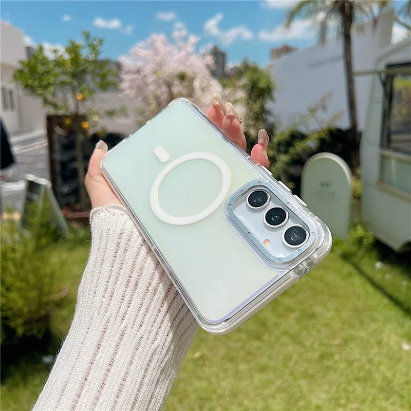 For Samsung Galaxy A55 5G Magnetic Case Cute Fluorescent Design TPU Acrylic Phone Back Cover - White