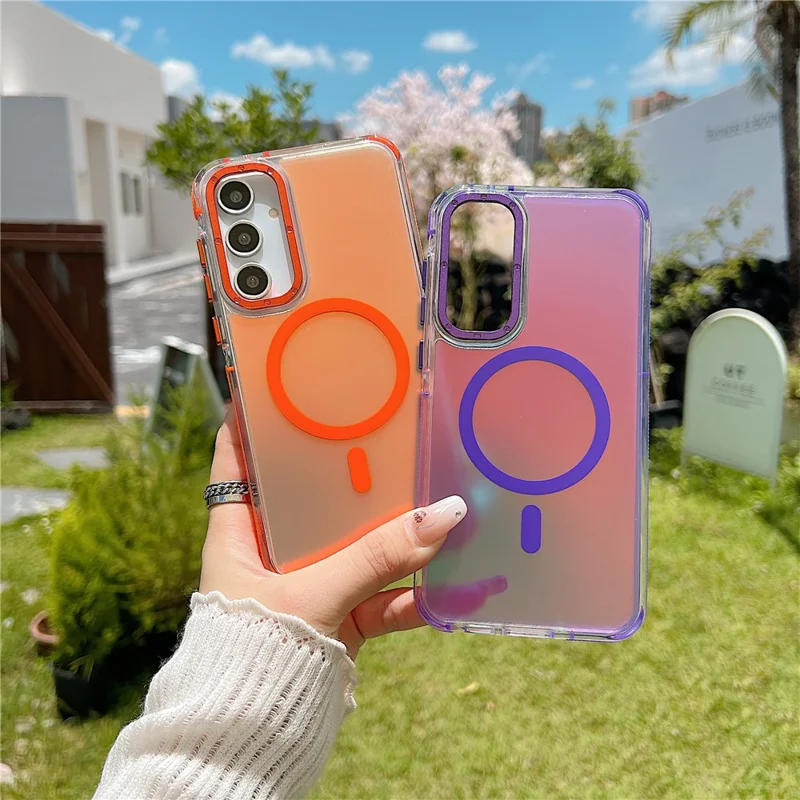 For Samsung Galaxy A55 5G Magnetic Case Cute Fluorescent Design TPU Acrylic Phone Back Cover - White