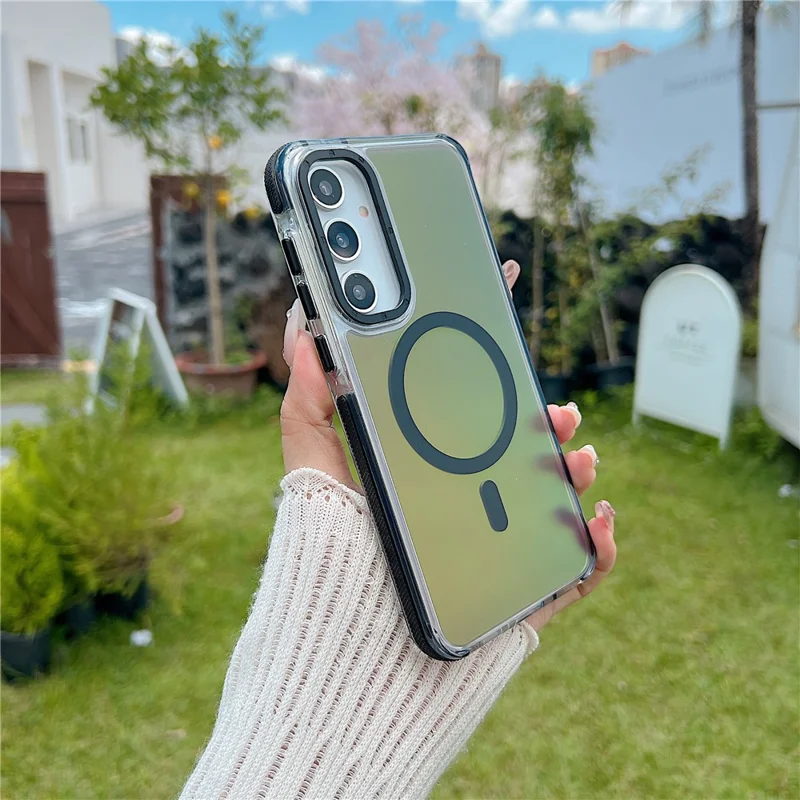 For Samsung Galaxy A55 5G Magnetic Case Cute Fluorescent Design TPU Acrylic Phone Back Cover - White
