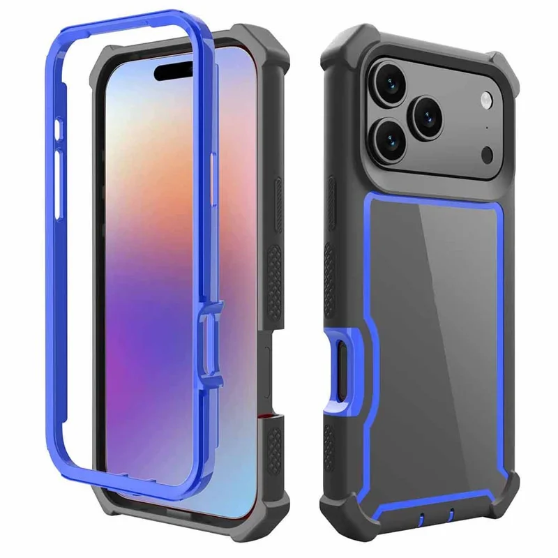 Für iPhone 17 Pro Hülle Transparent Abnehmbar 2-in-1 Stoßfest TPU + PC Handyrückseite Schutzhülle - Schwarz / Blau