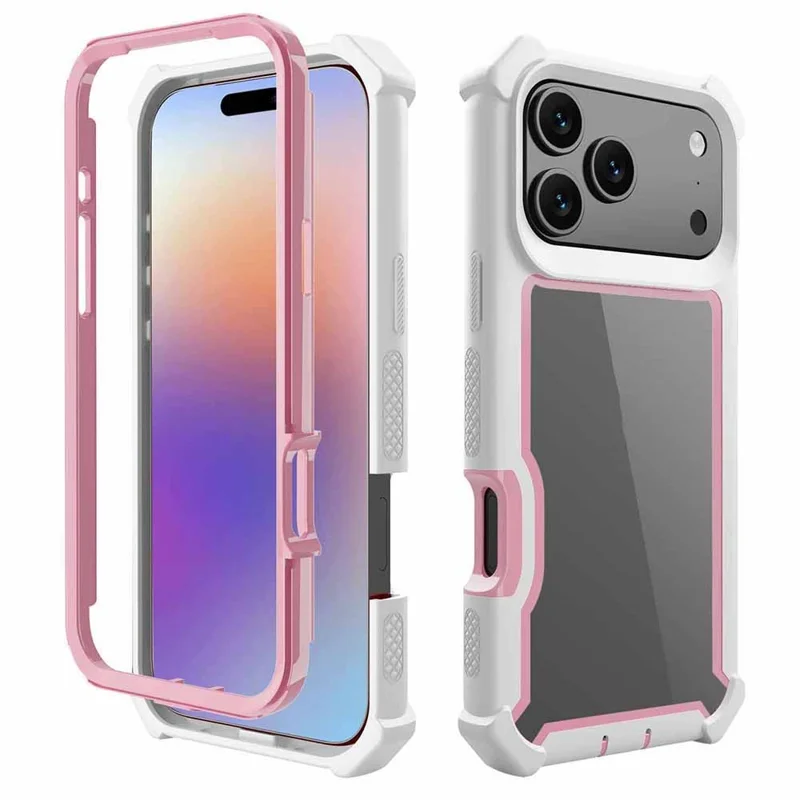 Für iPhone 17 Pro Max Hülle Transparent Abnehmbar 2-in-1 Stoßfest TPU + PC Handyrückseite Schutzhülle - Rosa