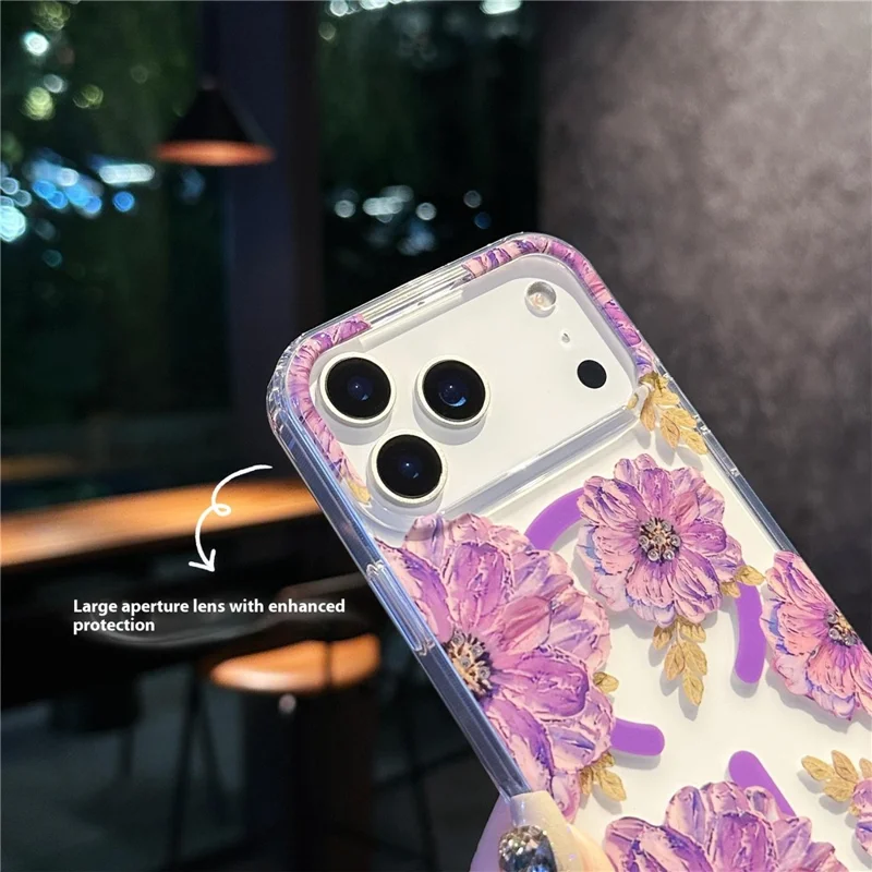 For iPhone 17 Pro Max Case Compatible with MagSafe Laser Flower PC + TPU Clear Phone Cover - Geranium