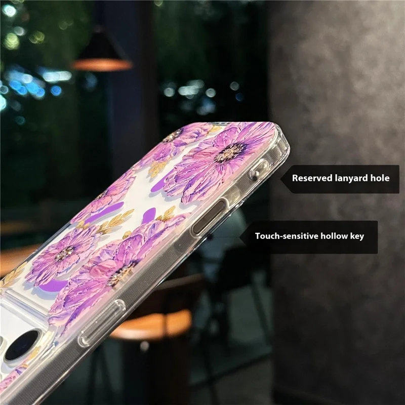 For iPhone 17 Pro Max Case Compatible with MagSafe Laser Flower PC + TPU Clear Phone Cover - Geranium