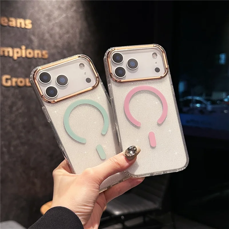 For iPhone 17 Pro Max Case Compatible with MagSafe PC + TPU + Acrylic Anti-Drop IMD Phone Cover - Gold