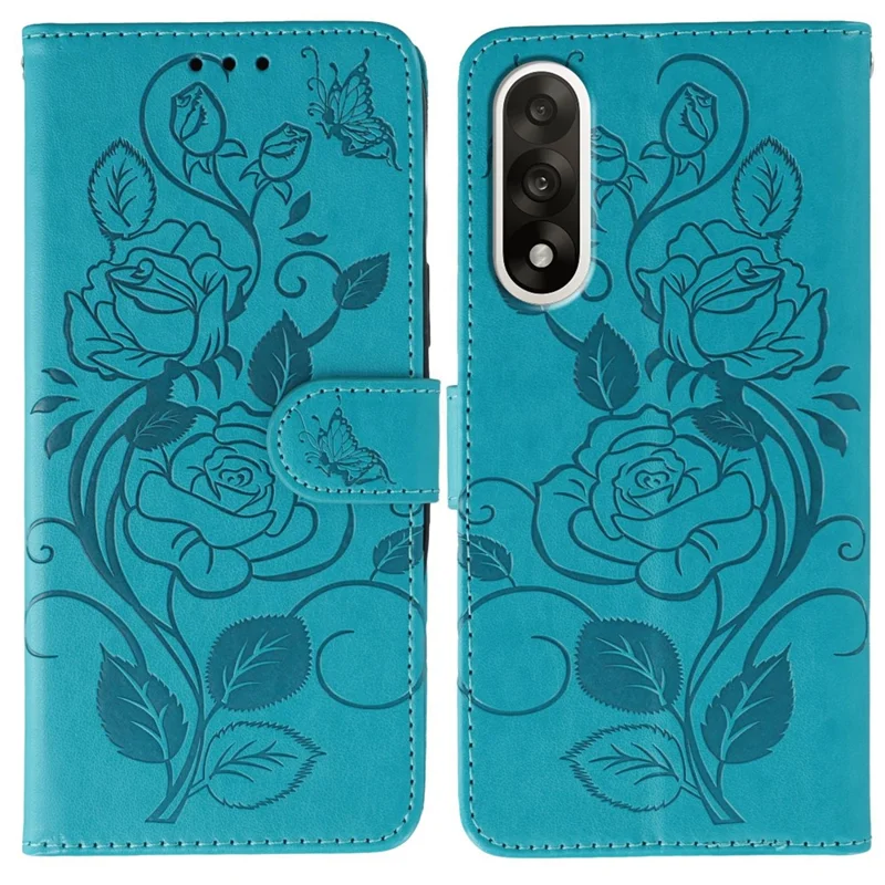For OnePlus Ace 5 Ultra 5G / Nord 5 5G Case Wallet Stand Imprinted Rose Butterfly PU Leather Phone Cover - Blue
