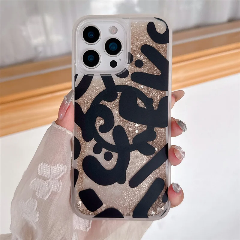 For iPhone 16 Pro Max Magnetic Case Quicksand Skin Touch Pattern TPU PC Phone Back Cover - Leopard Black