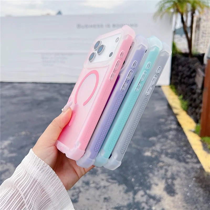 Чехол для iPhone 17 Pro с магнитной поддержкой, хамелеон, противоударный, из TPU + PC - Прозрачный сине-зеленый