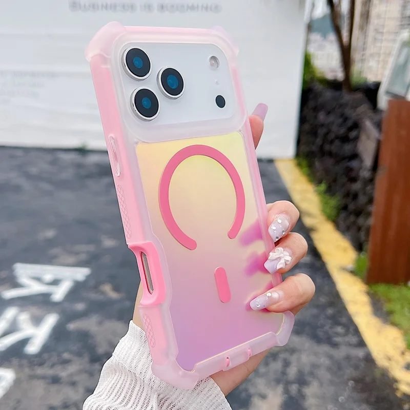 For iPhone 17 Pro Max Magnetic Case Chameleon Anti Drop TPU + PC Phone Cover - Transparent Pink