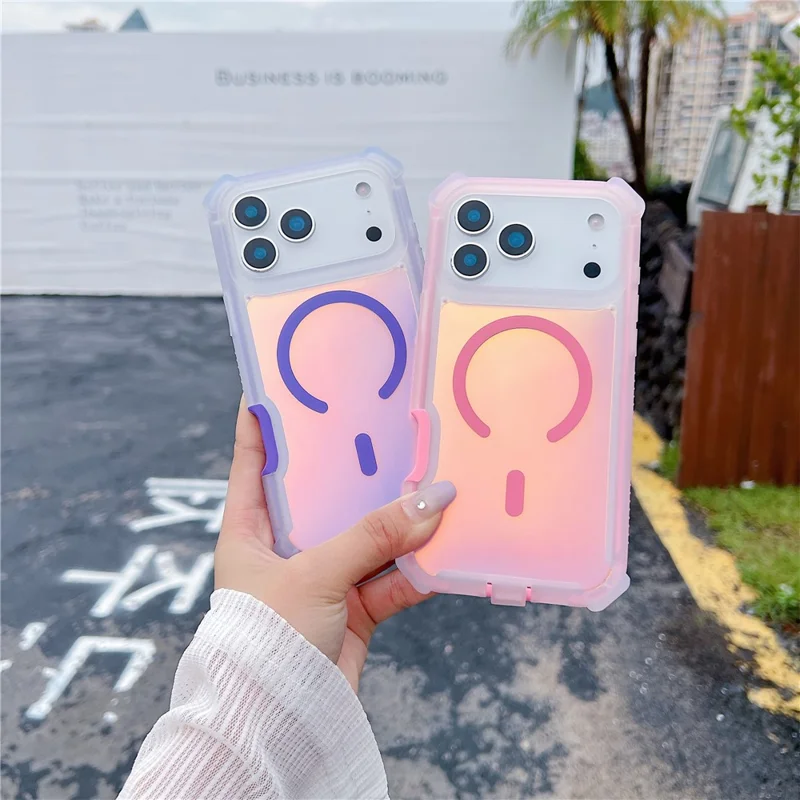 For iPhone 17 Pro Max Magnetic Case Chameleon Anti Drop TPU + PC Phone Cover - Transparent Pink