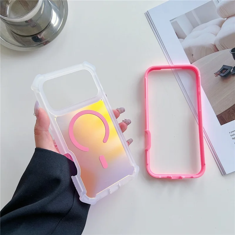 For iPhone 17 Pro Max Magnetic Case Chameleon Anti Drop TPU + PC Phone Cover - Transparent Pink