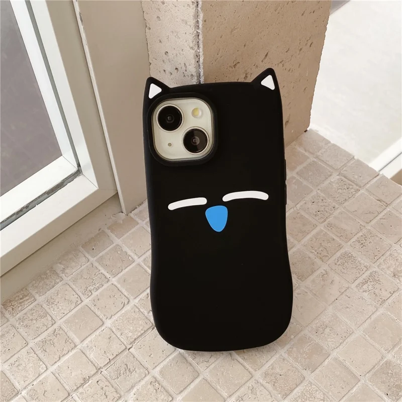For iPhone 15 Silicone Case Cute Black Cat Design Shockproof Phone Back Cover