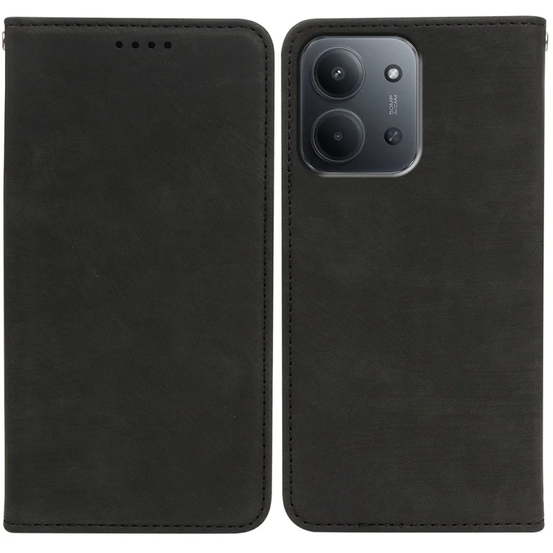 Para Xiaomi Redmi 15C 4G (UE) (173mm) Capa de Couro com Carteira Magnética Resistente para Celular com Textura Listrada - Preto