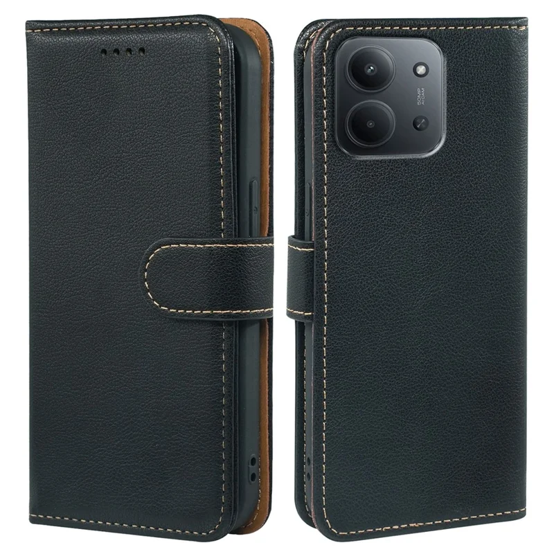 For Xiaomi Redmi 15C 4G (Global) (171mm) / Poco C85 4G (171mm) Case RFID Blocking Wallet Litchi Texture Leather Phone Cover Magnetic Clasp - Black