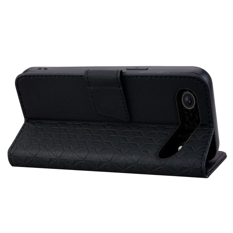 Für iPhone 17 Air Case Rhombus Muster Leder Geldbörse Handyhülle mit Handschlaufe - Schwarz