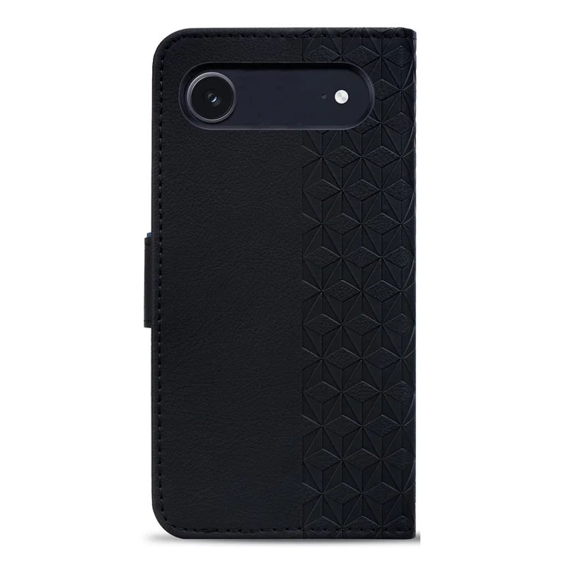 Für iPhone 17 Air Case Rhombus Muster Leder Geldbörse Handyhülle mit Handschlaufe - Schwarz