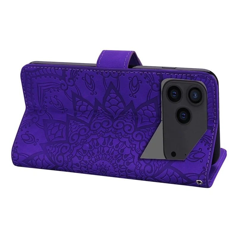 For iPhone 17 Pro Max Case Blomstremønster i PU-læder Wallet Flip Cover med Håndledsrem - Lilla