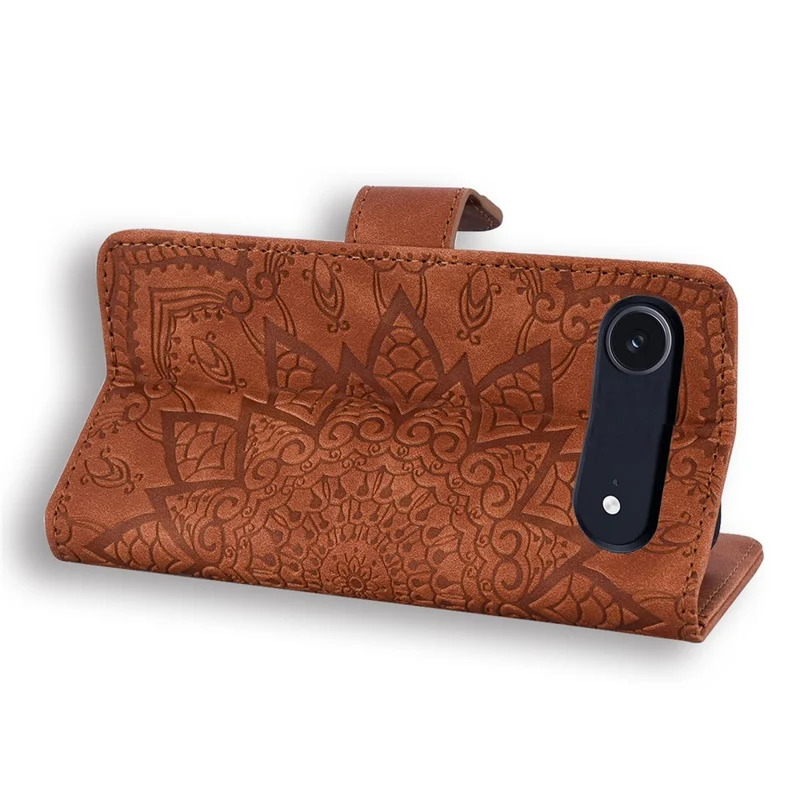Case For iPhone 17 Air Flower Imprinted PU Leather Wallet Flip Phone Cover with Wrist Strap - Brown