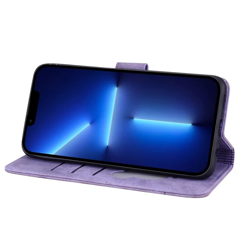 For iPhone Air Case Cherry Blossom Cat Imprinted Leather Phone Cover with Wrist Strap - Purple