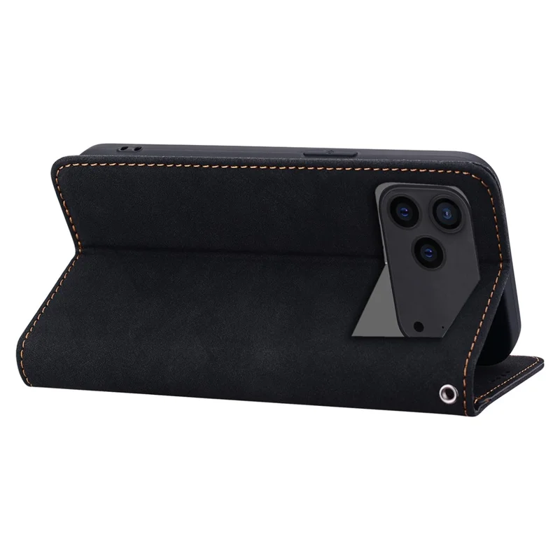 Til iPhone 17 Pro Max Case Linjer Mønster Wallet Læder Telefonbeskyttelse med Snor - Sort
