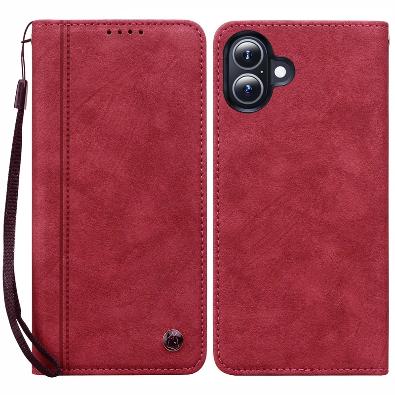 Cover a portafoglio per iPhone 17 con motivo a linee, in pelle con cinturino - Rosso