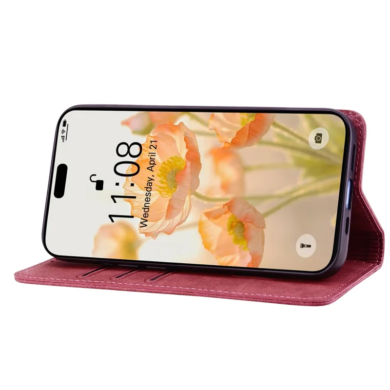 Cover a portafoglio per iPhone 17 con motivo a linee, in pelle con cinturino - Rosso