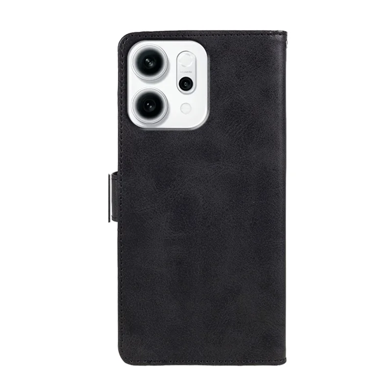 Pour Oppo Reno14 F 5G Étui en Cuir PU Texture de Veau Portefeuille avec Bracelet - Noir