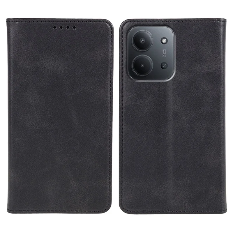 For Xiaomi Redmi 15C 4G (Global) (171mm) / Poco C85 4G Case Strong Magnetic PU Leather Phone Cover Calf Texture - Black