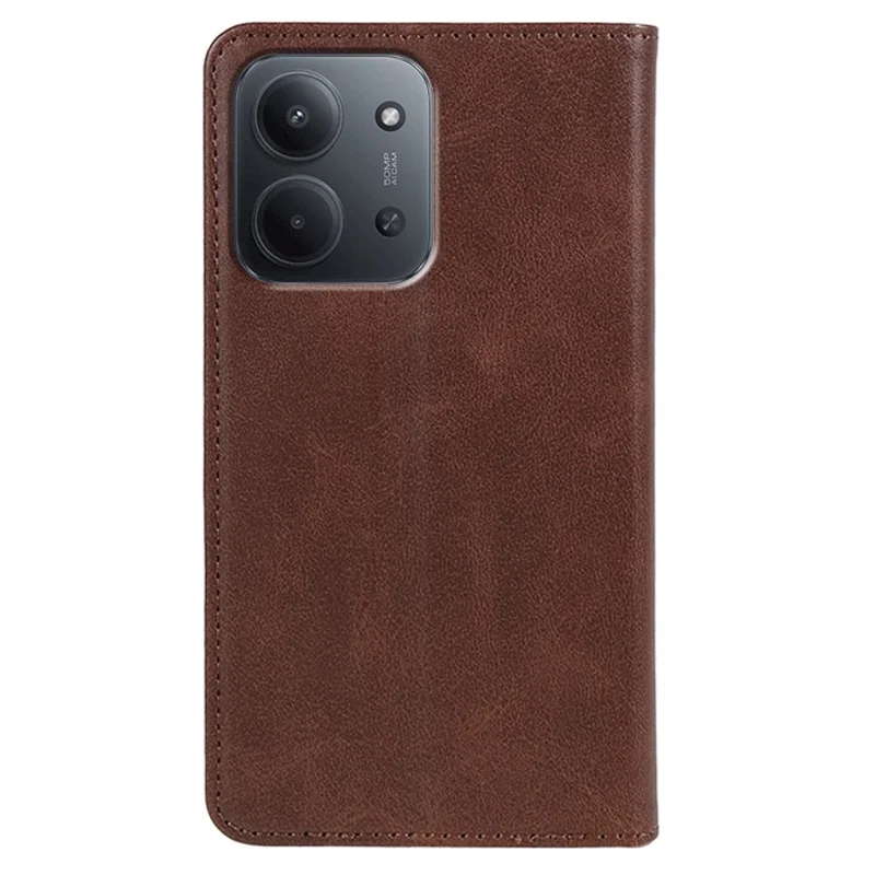 For Xiaomi Redmi 15C 4G (EU) (173mm) Case Strong Magnetic PU Leather Phone Cover Calf Texture - Brown
