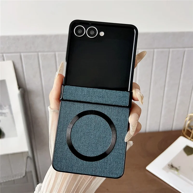 For Samsung Galaxy Z Flip7 5G Case Compatible with MagSafe Cloth Texture PU Leather + PC Phone Back Cover - Blue
