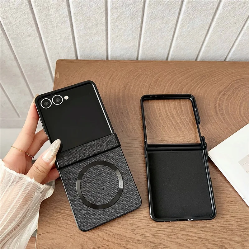 For Samsung Galaxy Z Flip7 5G Case Compatible with MagSafe Cloth Texture PU Leather + PC Phone Back Cover - Blue