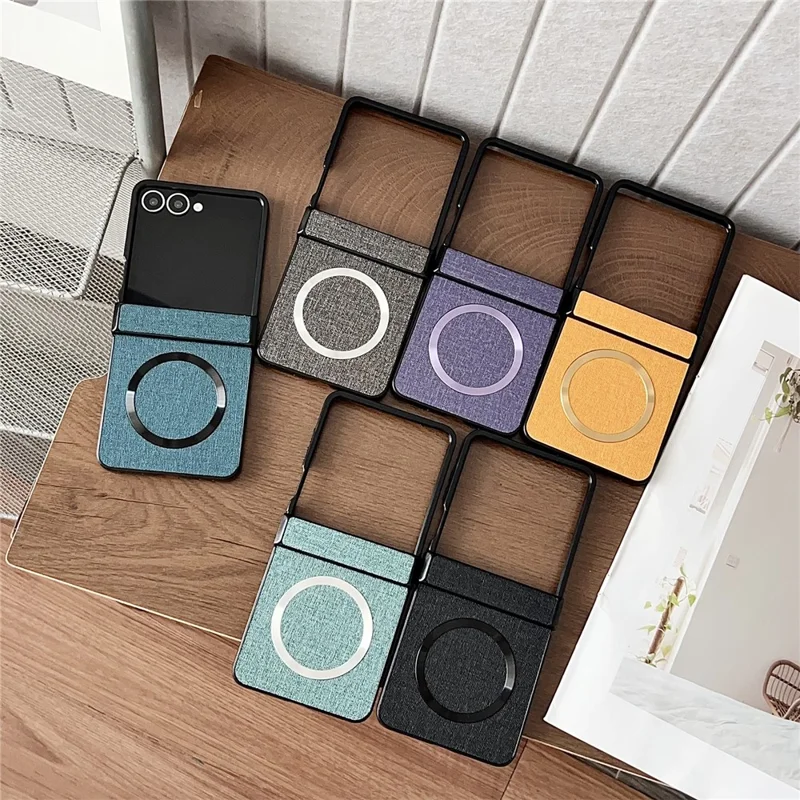 For Samsung Galaxy Z Flip7 5G Case Compatible with MagSafe Cloth Texture PU Leather + PC Phone Back Cover - Blue