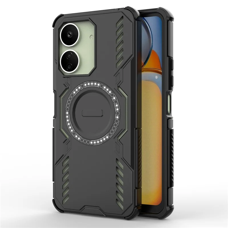 For Xiaomi Redmi 13C 4G Magnetic Case Butterfly Armor Hollow Heat Dissipation PC + TPU Phone Cover - Black