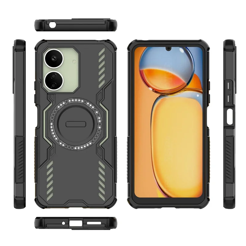 For Xiaomi Redmi 13C 4G Magnetic Case Butterfly Armor Hollow Heat Dissipation PC + TPU Phone Cover - Black