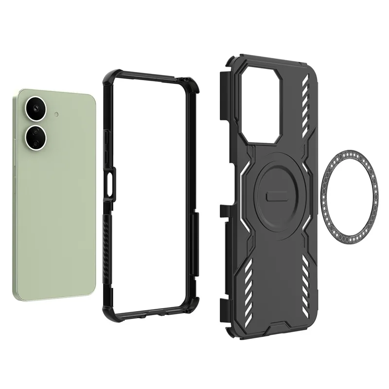For Xiaomi Redmi 13C 4G Magnetic Case Butterfly Armor Hollow Heat Dissipation PC + TPU Phone Cover - Black