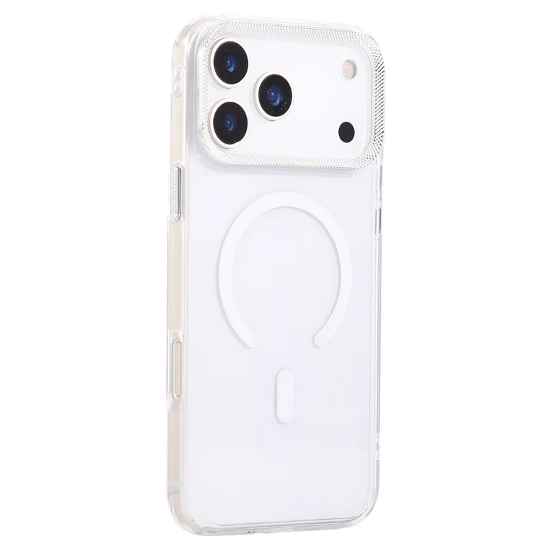 For iPhone 17 Pro Max Case Compatible with MagSafe PC + TPU Clear Phone Cover with Diamond Texture Lens Frame - White