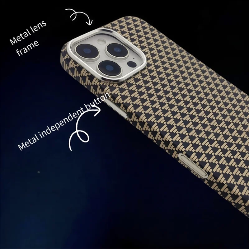 For iPhone 16 Pro Max Case Compatible with MagSafe Carbon Fiber Texture Hard PC Phone Cover - Gold