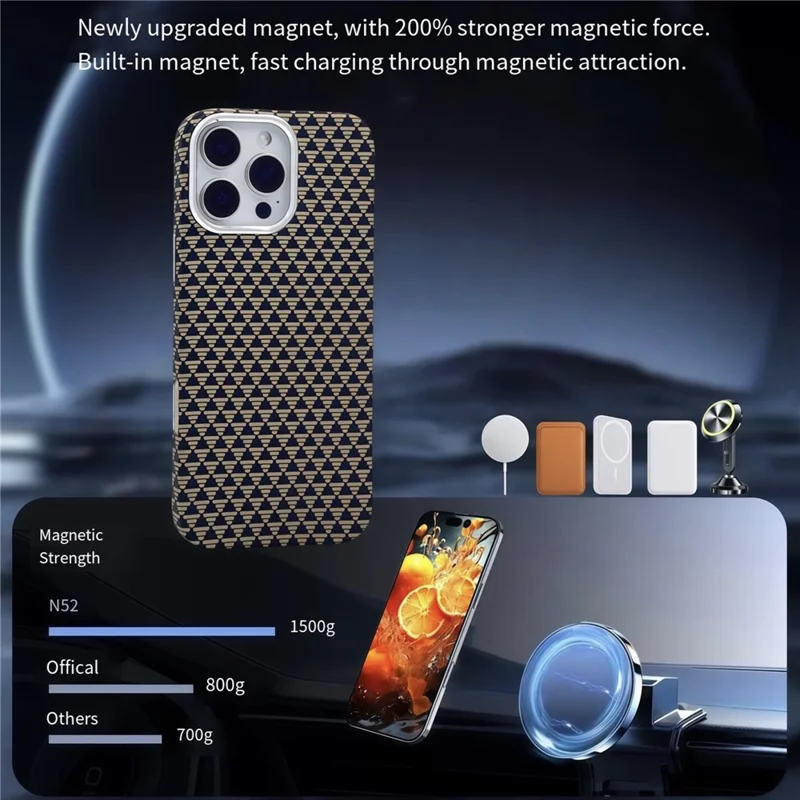 For iPhone 16 Pro Max Case Compatible with MagSafe Carbon Fiber Texture Hard PC Phone Cover - Gold