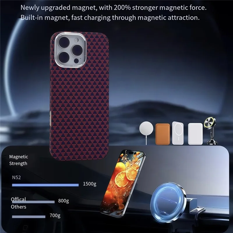 For iPhone 16 Pro Max Case Compatible with MagSafe Carbon Fiber Texture Hard PC Phone Cover - Red
