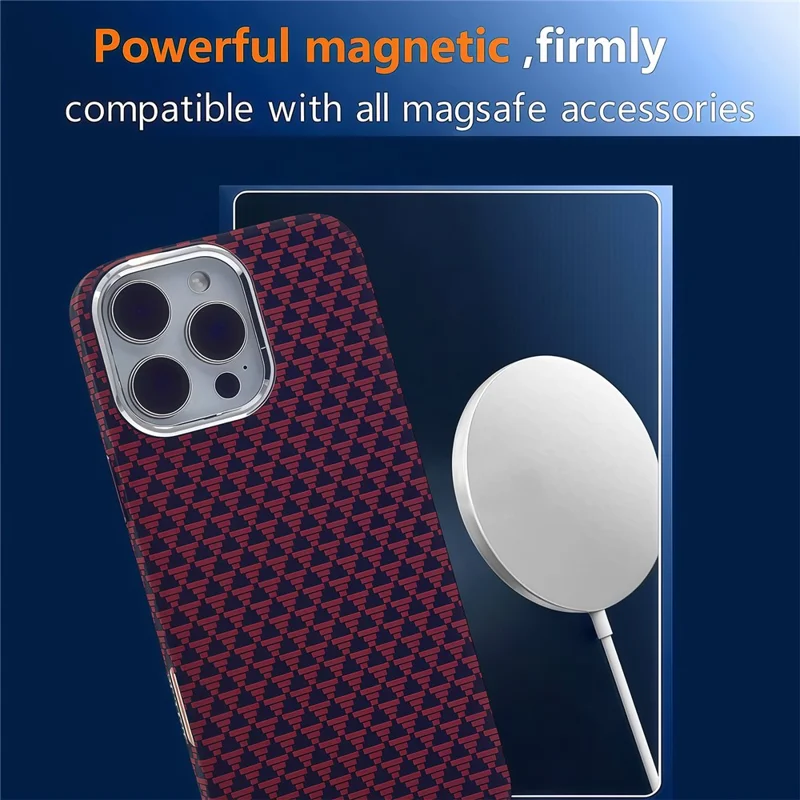 For iPhone 16 Pro Max Case Compatible with MagSafe Carbon Fiber Texture Hard PC Phone Cover - Red